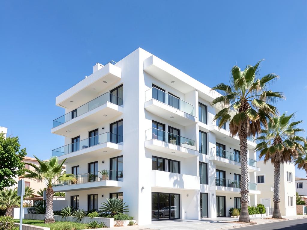 Contemporary apartment development exterior in Paphos
